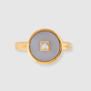 Diamond Blue Chalcedony Double Band Ring, 18K Yellow Gold
