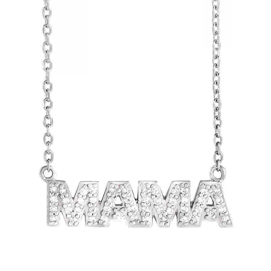 Diamond MAMA necklace in 14k white gold