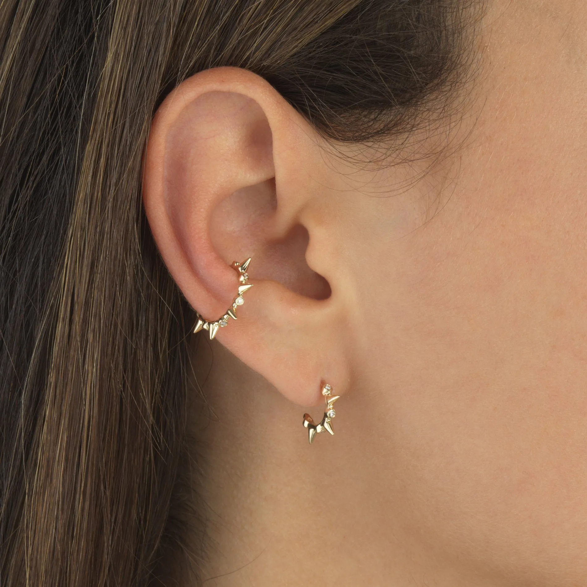 Diamond Spike Ear Cuff 14K