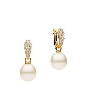 Diamond Touchstone Pearls My Way Pearl Earrings | 12mm Oval Pearls, Diamonds, and Yellow Gold