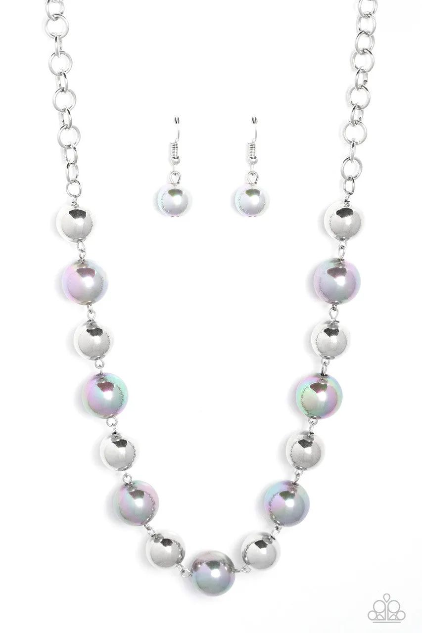 Dreamscape Escape - Silver - Iridescent Pearl Paparazzi Short Necklace