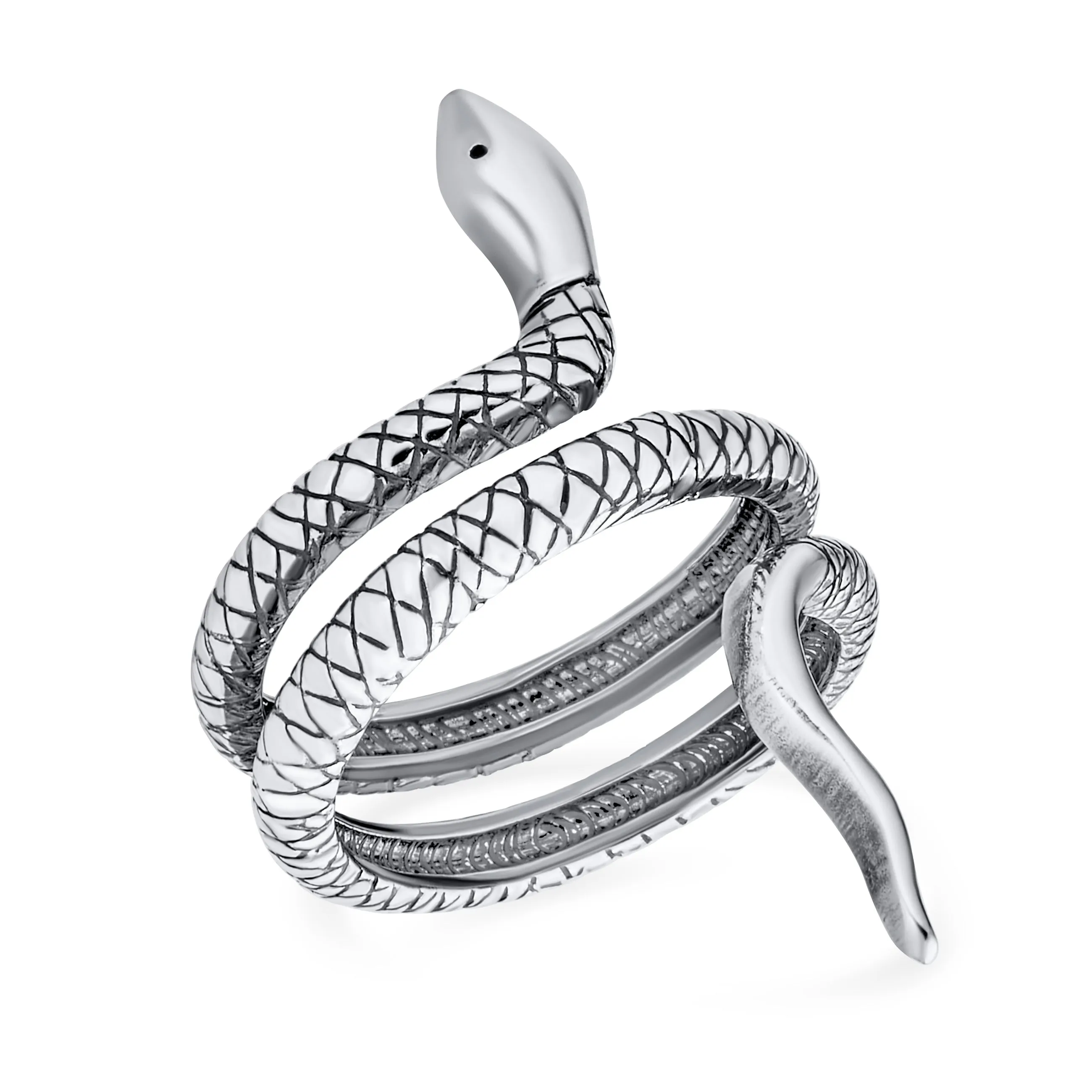 Egyptian Reptile Stack Wrap Coil Snake Serpent Ring Long .925 Silver