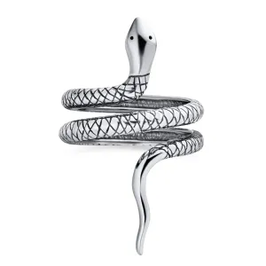Egyptian Reptile Stack Wrap Coil Snake Serpent Ring Long .925 Silver