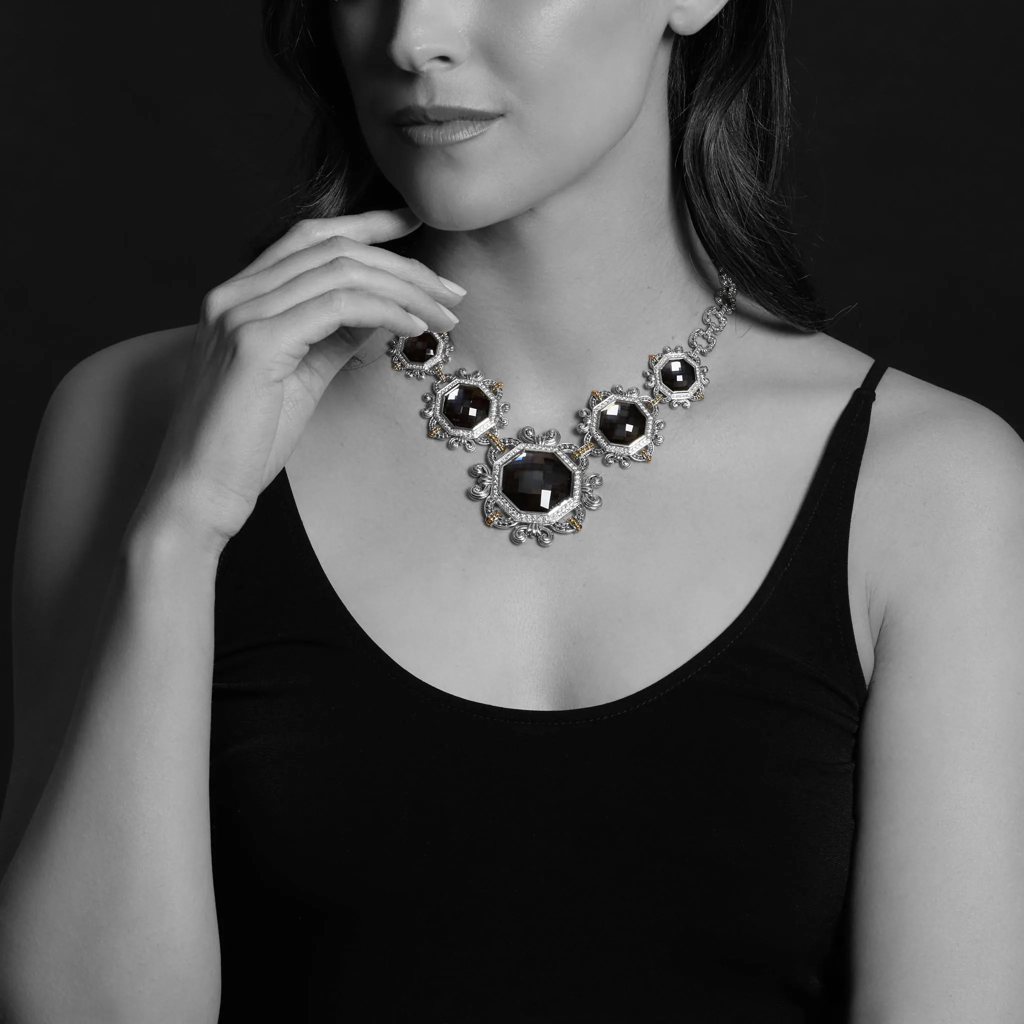 Empress Hematite and Diamond Statement Necklace