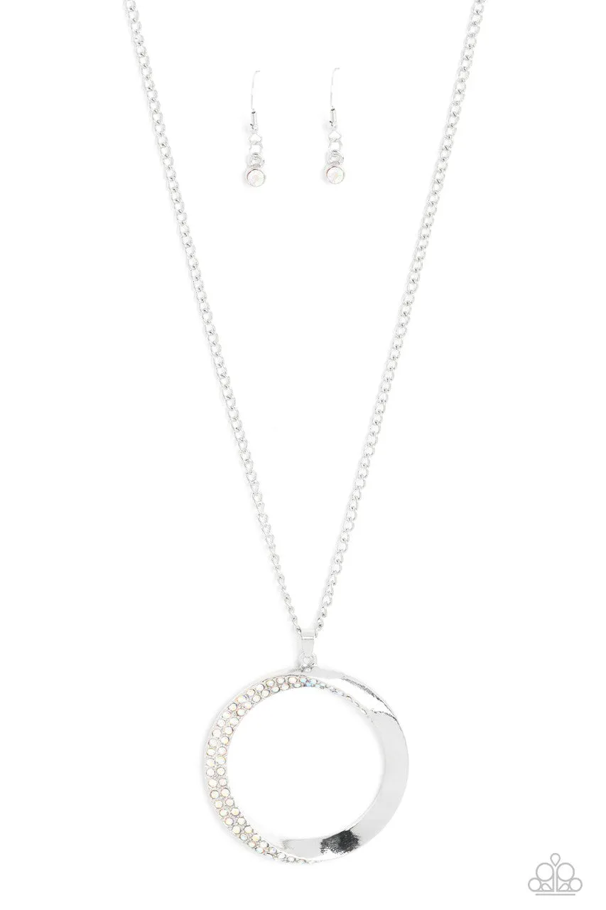 Encrusted Elegance - Multi - Iridescent Rhinestone Encrusted Circular Pendant Paparazzi Short Necklace