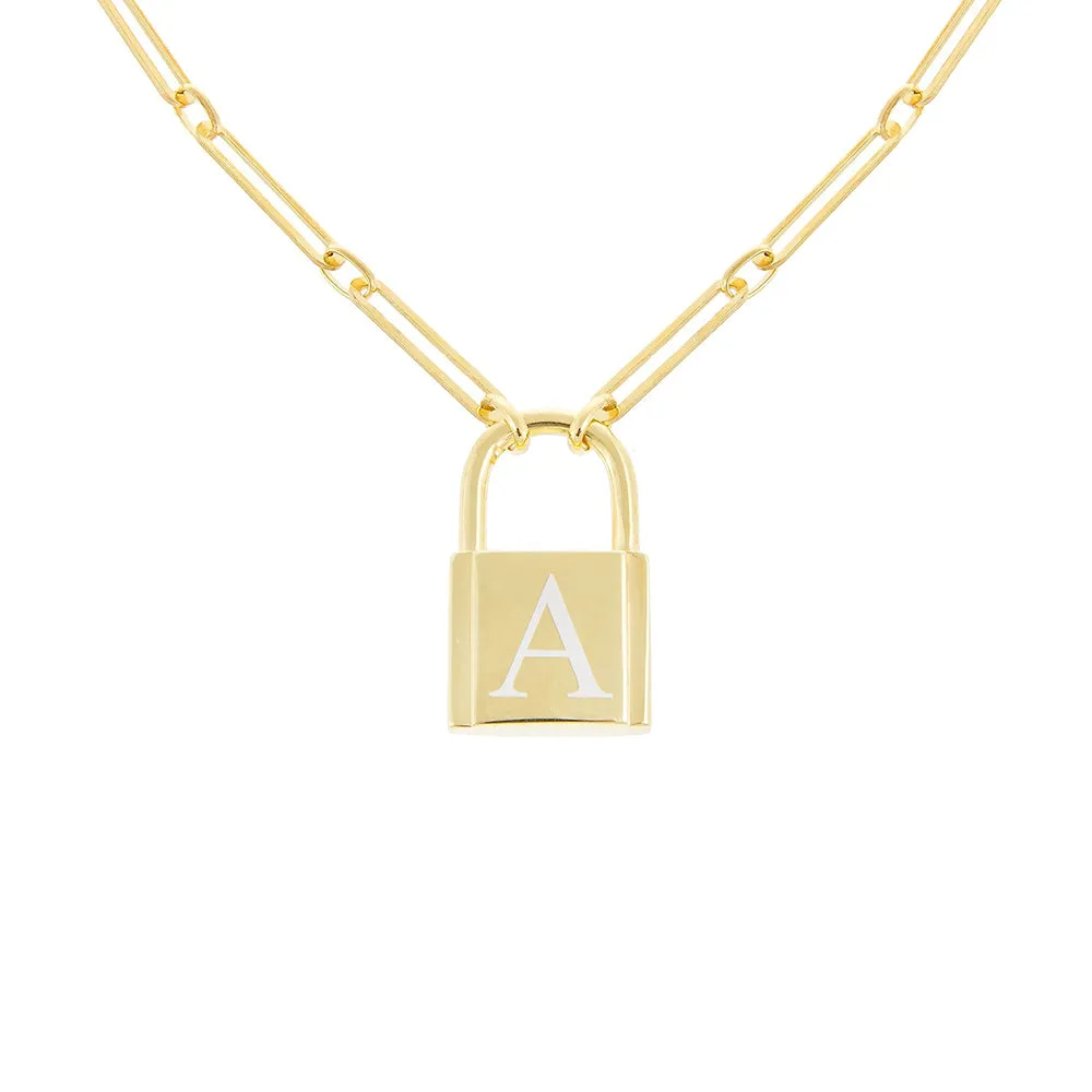 Engraved XL Open Link Lock Necklace