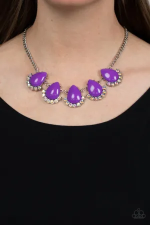 Ethereal Exaggeration - Purple - Teardrop Bead Iridescent Rhinestone Paparazzi Short Necklace