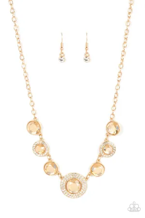 Extravagant Extravaganza - Gold - Circular Gemstone Paparazzi Short Necklace