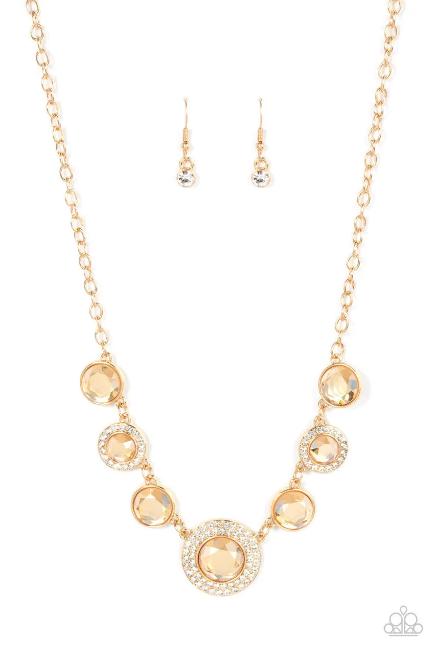 Extravagant Extravaganza - Gold - Circular Gemstone Paparazzi Short Necklace