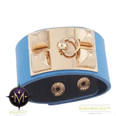 Fan Street shot leather metal exaggerated texture rivet punk temperament leather extra wide bracelet bracelet