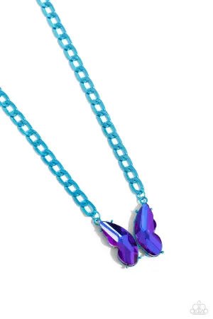 Fascinating Flyer - Blue - Oversized Gem Butterfly Curb Chain Paparazzi Short Necklace