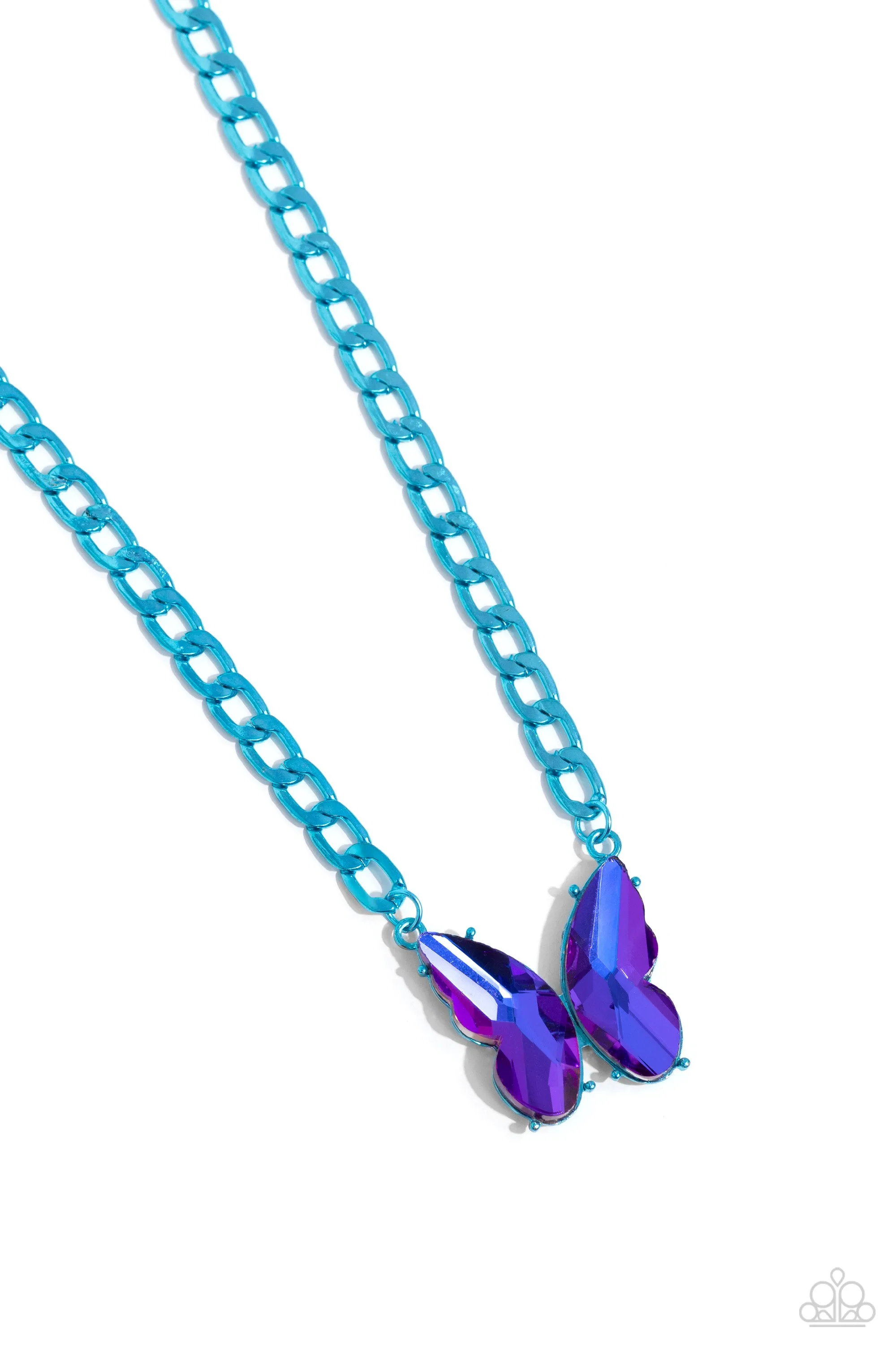 Fascinating Flyer - Blue - Oversized Gem Butterfly Curb Chain Paparazzi Short Necklace
