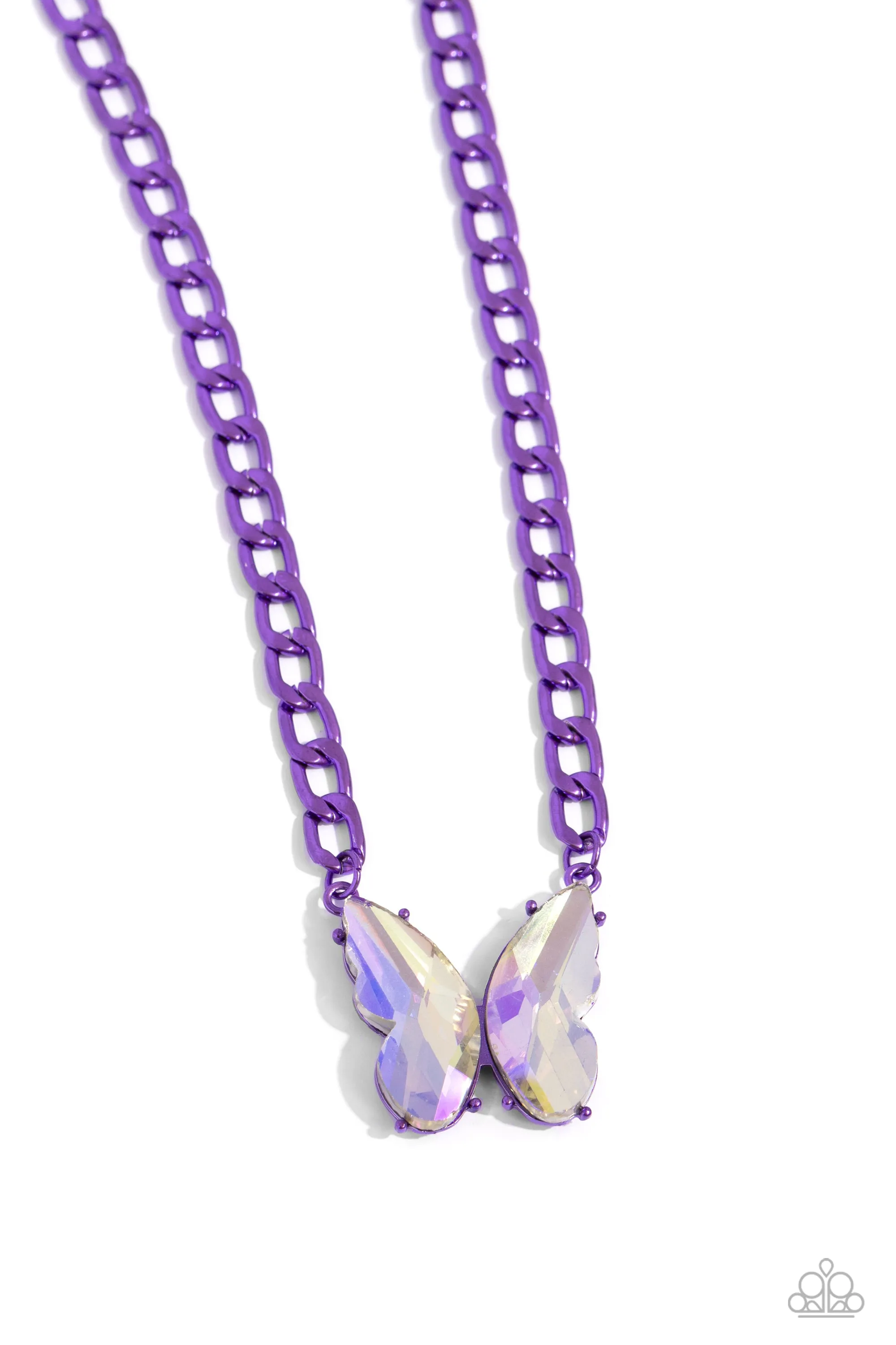 Fascinating Flyer - Purple - Oversized UV Gem Butterfly Paparazzi Short Necklace