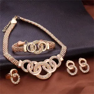 Fashion five-ring suit necklace earrings bracelet ring four-piece set retro bride photo gift Set