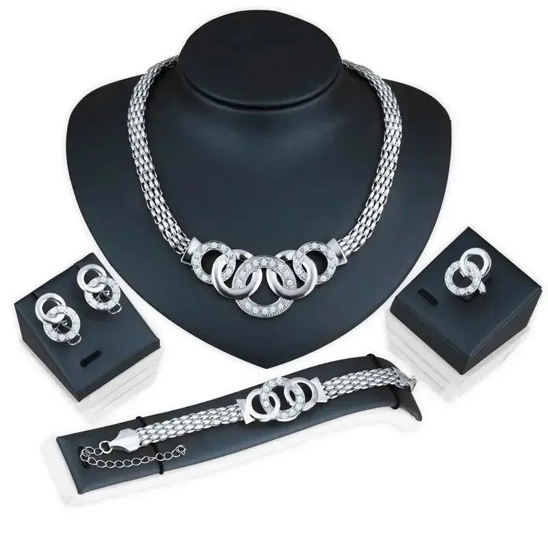 Fashion five-ring suit necklace earrings bracelet ring four-piece set retro bride photo gift Set
