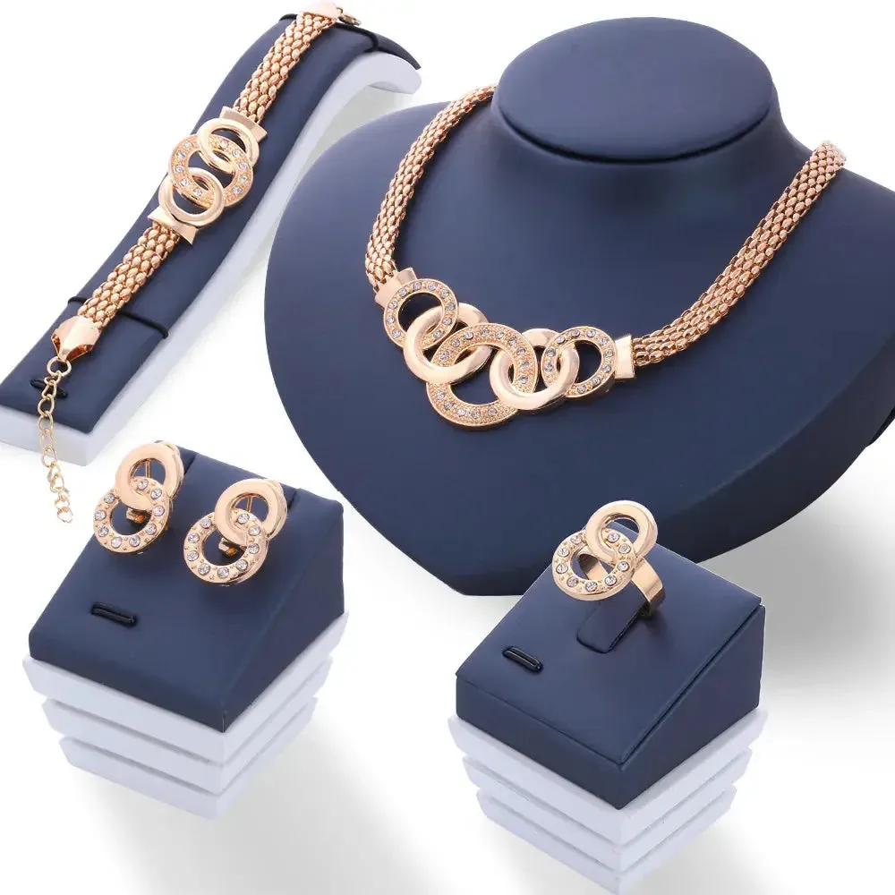 Fashion five-ring suit necklace earrings bracelet ring four-piece set retro bride photo gift Set