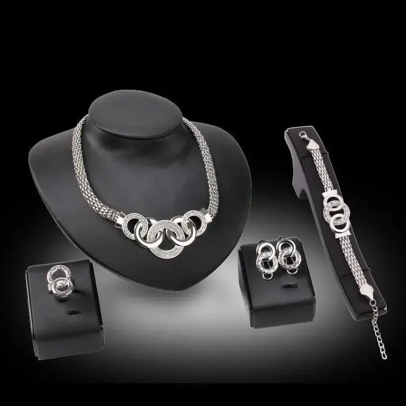 Fashion five-ring suit necklace earrings bracelet ring four-piece set retro bride photo gift Set