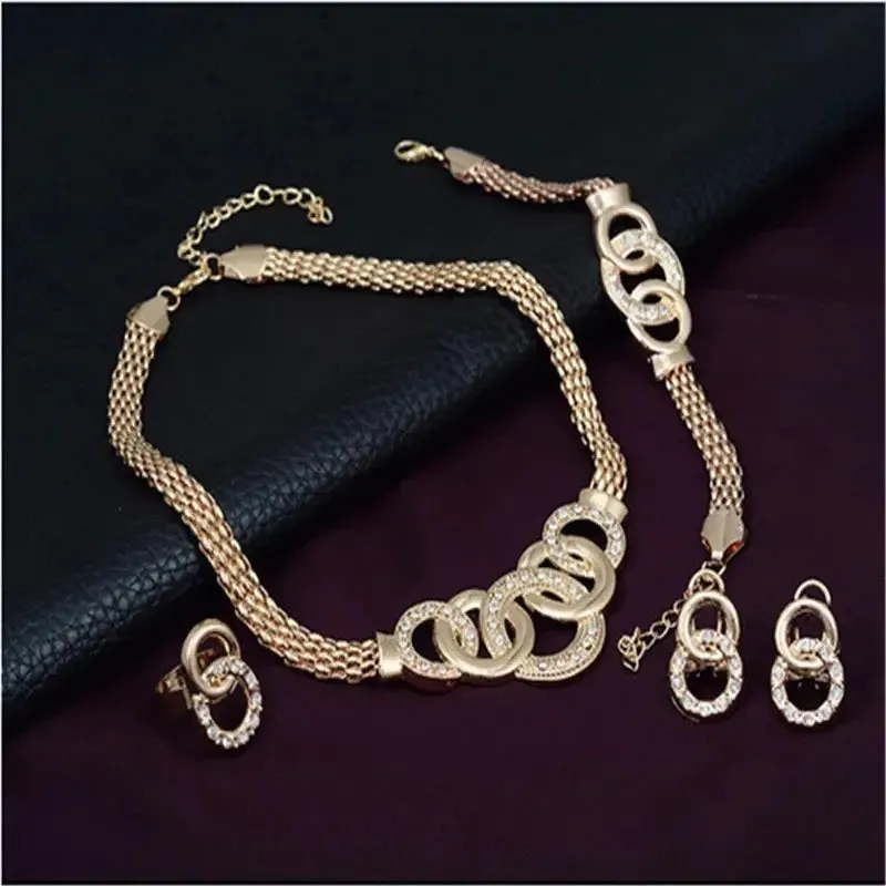 Fashion five-ring suit necklace earrings bracelet ring four-piece set retro bride photo gift Set