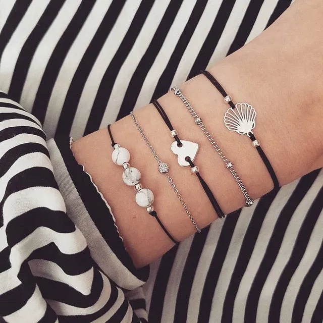 Fashion Women Bead Bracelet Set Vintage Jewelry Boho Turtle Map Charm Bracelets & Bangles For Girl Chain Mujer Accessories