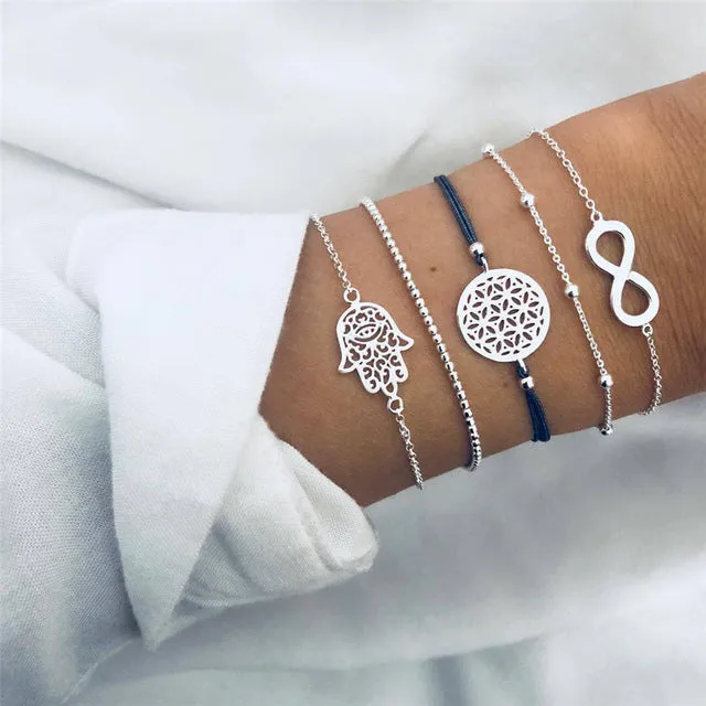 Fashion Women Bead Bracelet Set Vintage Jewelry Boho Turtle Map Charm Bracelets & Bangles For Girl Chain Mujer Accessories