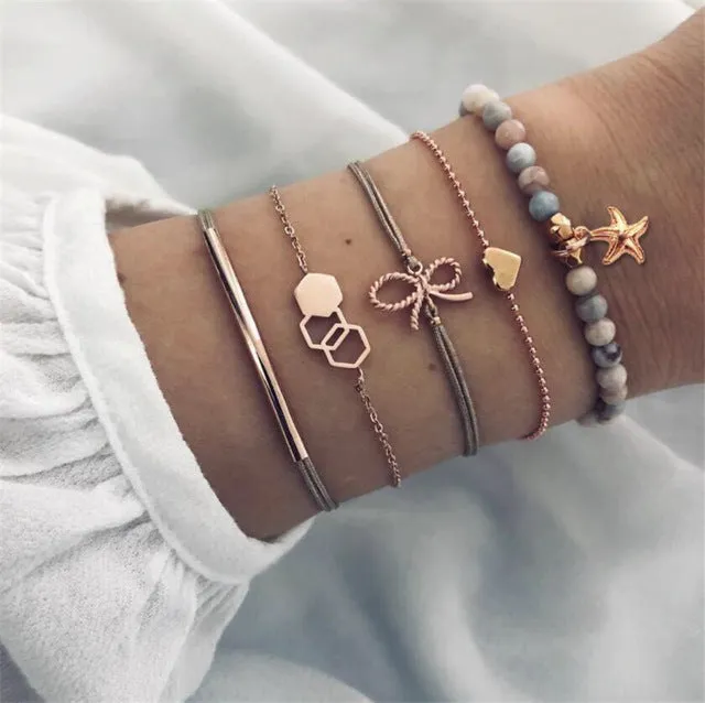 Fashion Women Bead Bracelet Set Vintage Jewelry Boho Turtle Map Charm Bracelets & Bangles For Girl Chain Mujer Accessories