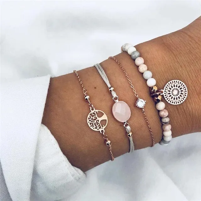Fashion Women Bead Bracelet Set Vintage Jewelry Boho Turtle Map Charm Bracelets & Bangles For Girl Chain Mujer Accessories