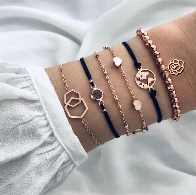 Fashion Women Bead Bracelet Set Vintage Jewelry Boho Turtle Map Charm Bracelets & Bangles For Girl Chain Mujer Accessories
