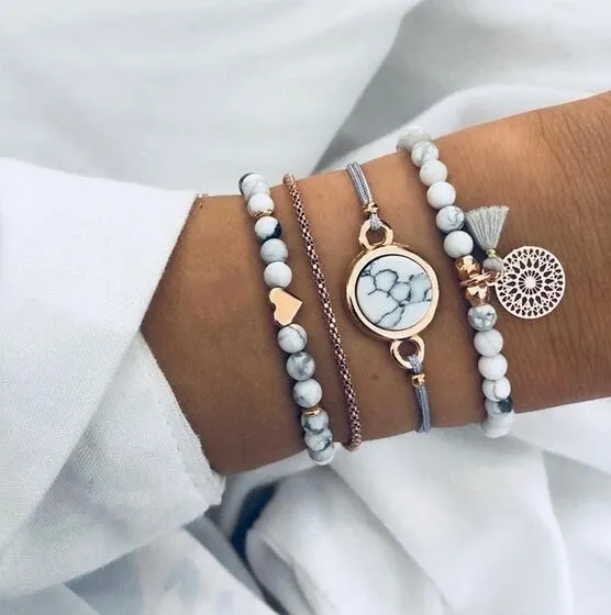 Fashion Women Bead Bracelet Set Vintage Jewelry Boho Turtle Map Charm Bracelets & Bangles For Girl Chain Mujer Accessories