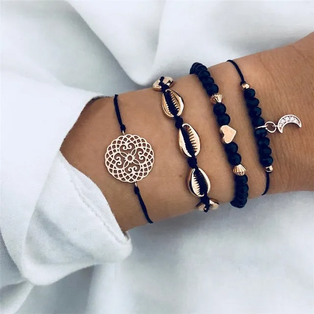 Fashion Women Bead Bracelet Set Vintage Jewelry Boho Turtle Map Charm Bracelets & Bangles For Girl Chain Mujer Accessories