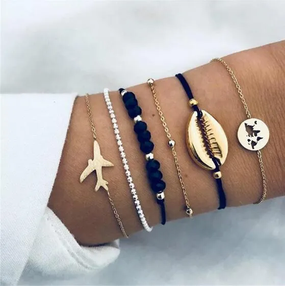 Fashion Women Bead Bracelet Set Vintage Jewelry Boho Turtle Map Charm Bracelets & Bangles For Girl Chain Mujer Accessories