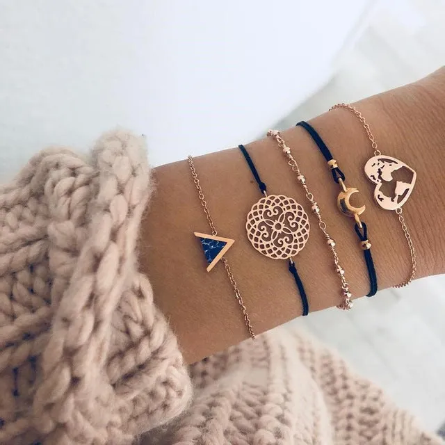 Fashion Women Bead Bracelet Set Vintage Jewelry Boho Turtle Map Charm Bracelets & Bangles For Girl Chain Mujer Accessories
