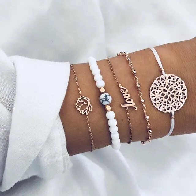 Fashion Women Bead Bracelet Set Vintage Jewelry Boho Turtle Map Charm Bracelets & Bangles For Girl Chain Mujer Accessories