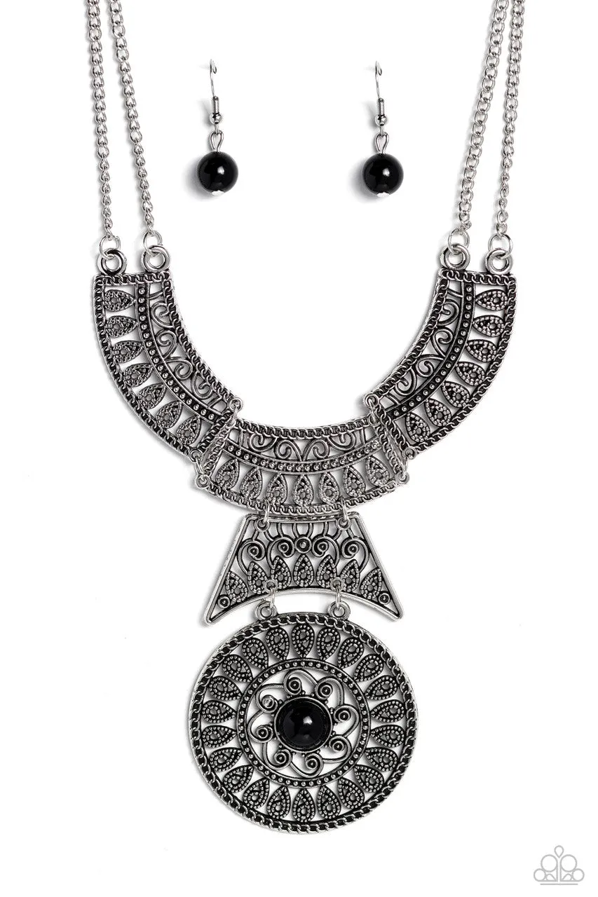 Fetching Filigree - Black - Bead Center Ornate Paparazzi Short Statement Necklace