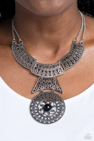 Fetching Filigree - Black - Bead Center Ornate Paparazzi Short Statement Necklace