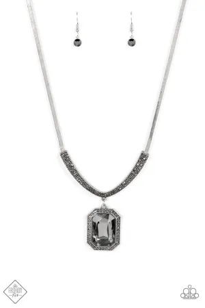 Fit for a DRAMA Queen - Silver - Emerald Cut Hematite Gem Paparazzi Short Necklace - August 2022 Magnificent Musings Fashion Fix