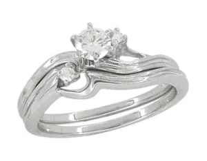 Flowing Waves Diamond Vintage Wedding and Engagement Ring Set in 14 Karat White Gold
