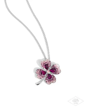 Four Leaf Fashion - Pink - Rhinestone Clover Paparazzi Short Necklace - Pink Diamond Exclusive