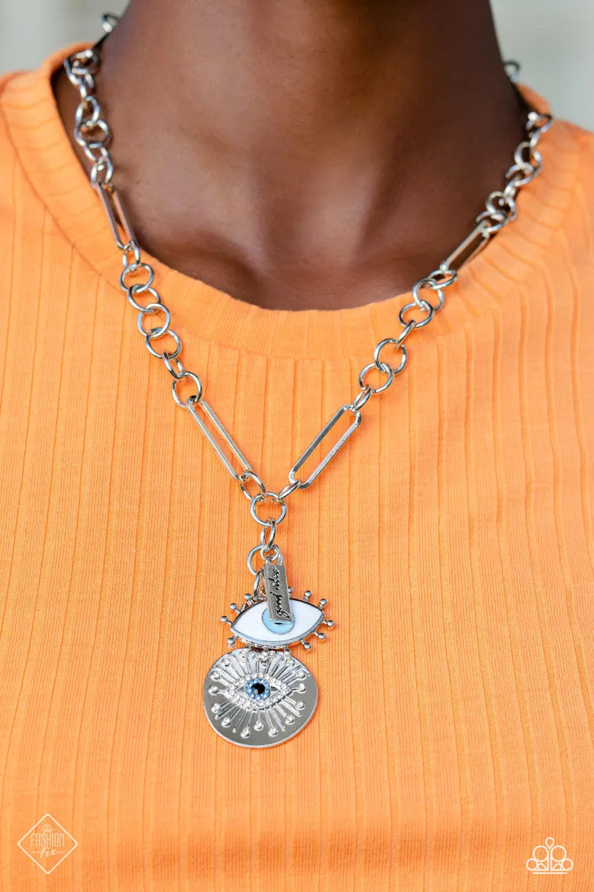 Friday Night VIBES - Blue - Evil Eye "Good Vibes" Charm Paparazzi Necklace - March 2023 Sunset Sightings