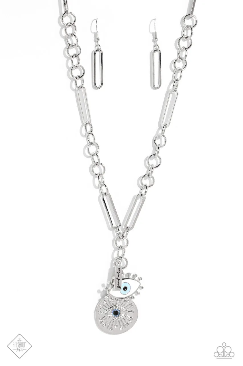 Friday Night VIBES - Blue - Evil Eye "Good Vibes" Charm Paparazzi Necklace - March 2023 Sunset Sightings