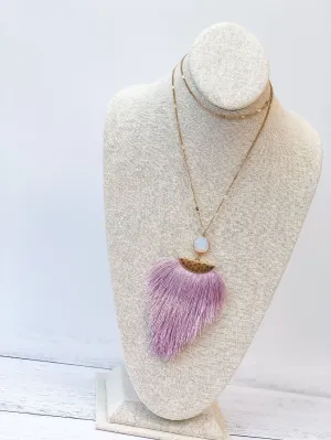 Fringe Stone Statement Necklace - Lilac