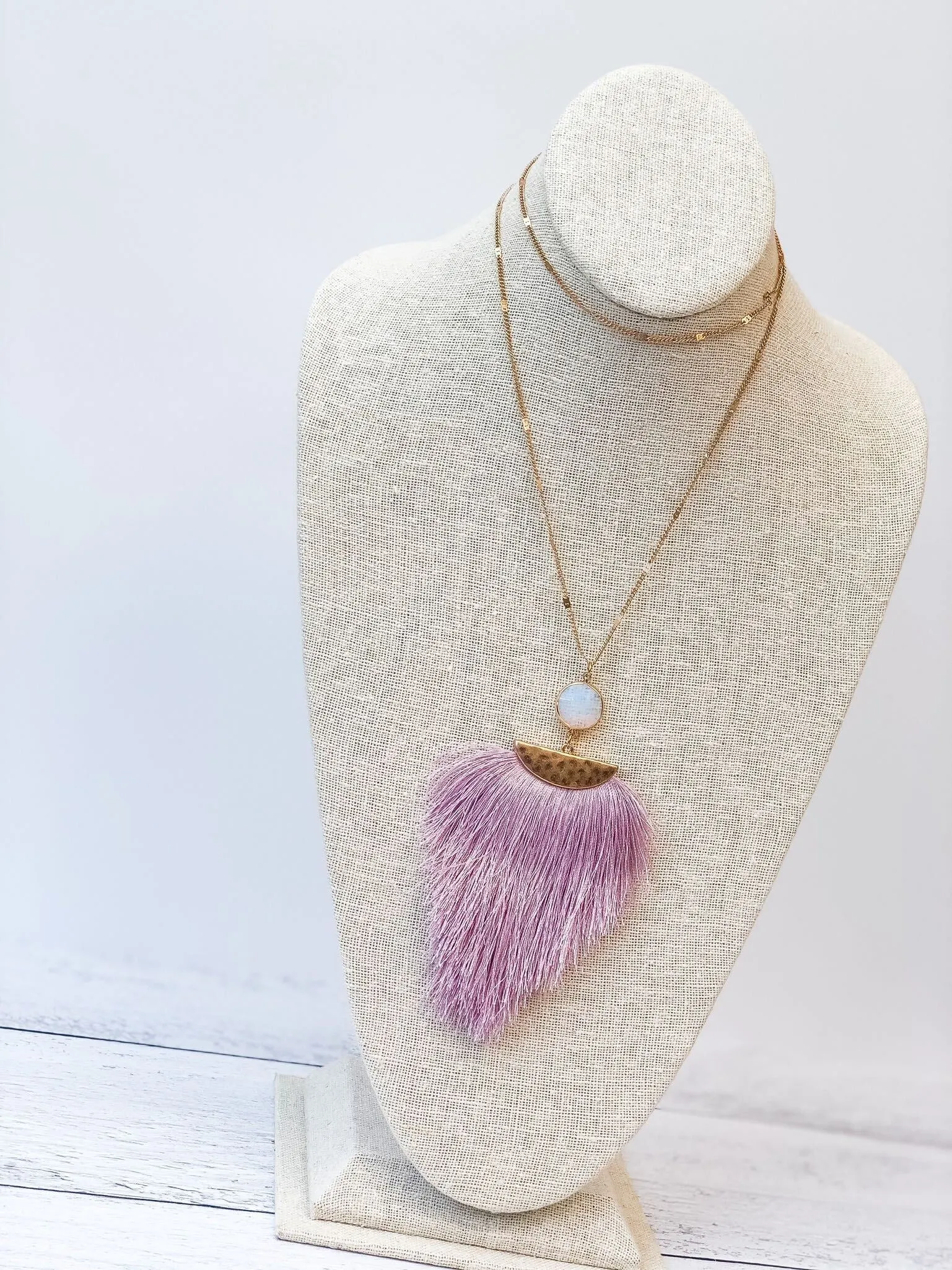 Fringe Stone Statement Necklace - Lilac