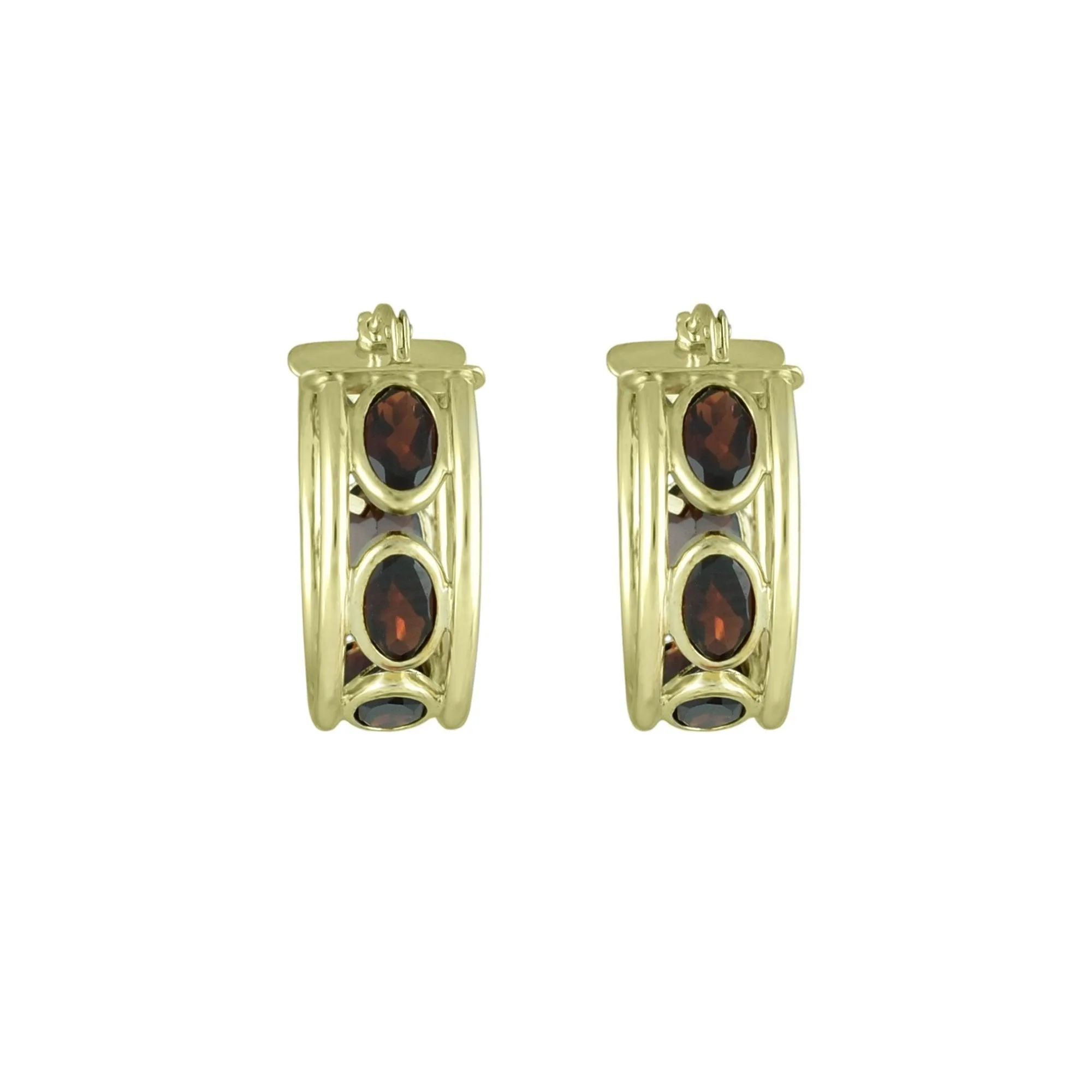 Garnet Huggy Hoop Fashion Earrings in 10K Yellow Gold