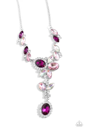 Generous Gallery - Pink - and Iridescent Gem Cluster Paparazzi Short Statement Necklace
