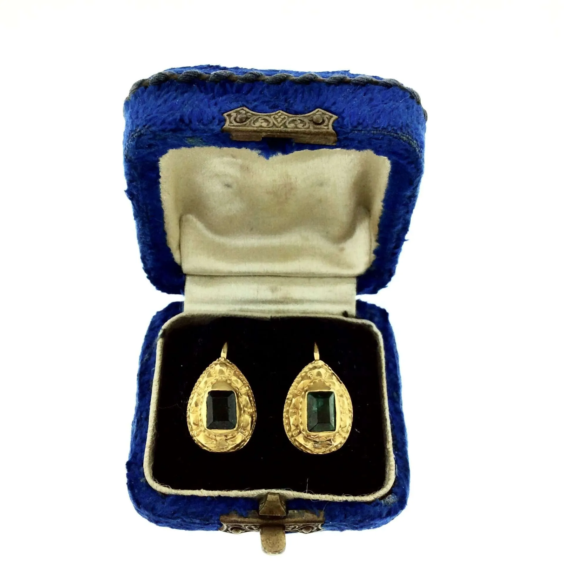 Georgian 18k Gold and Emerald Earrings in Original fitted Box