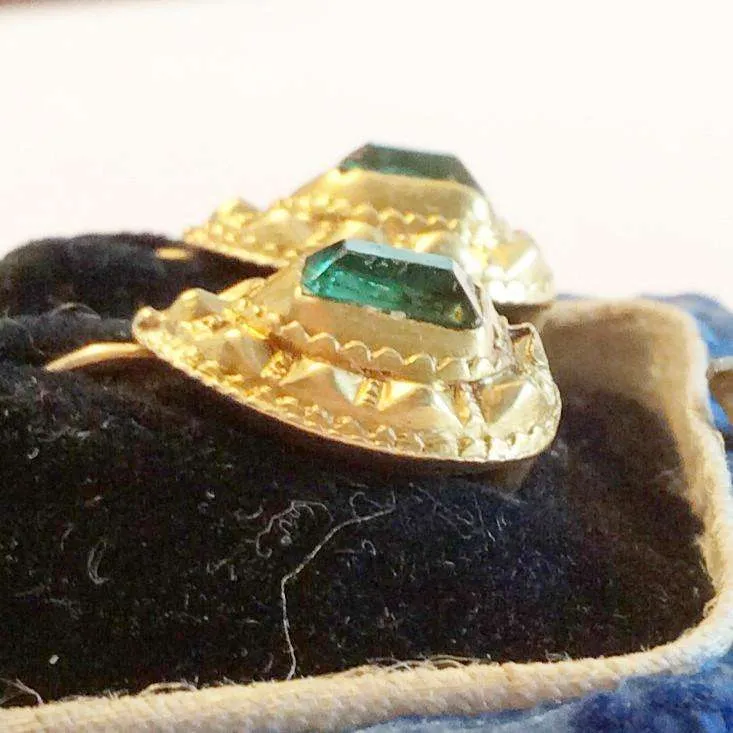 Georgian 18k Gold and Emerald Earrings in Original fitted Box