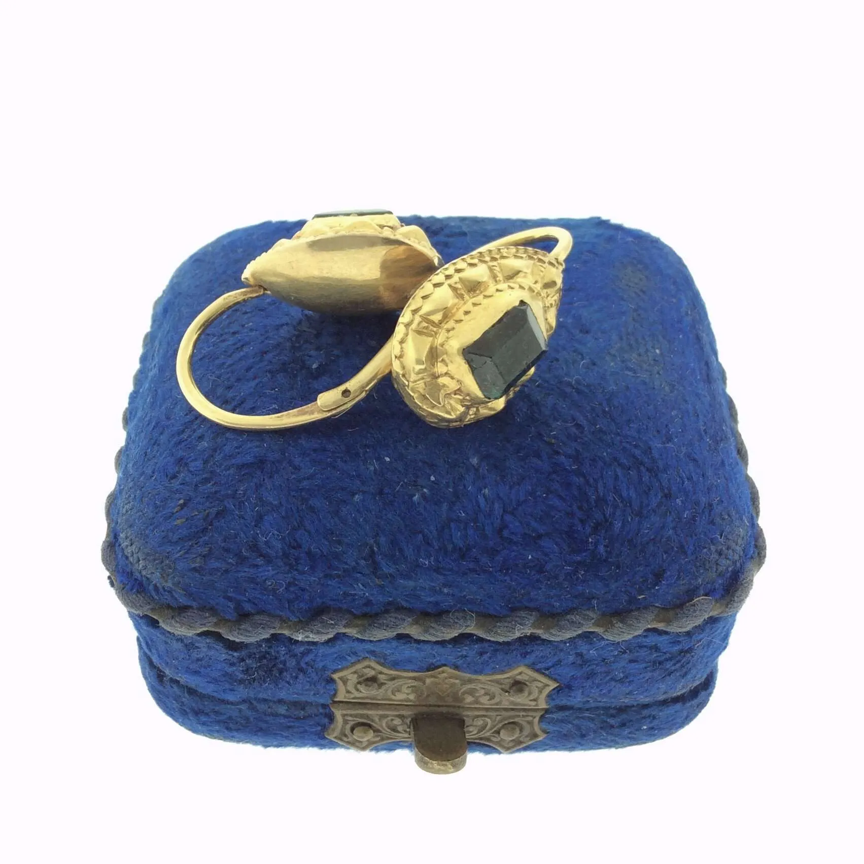 Georgian 18k Gold and Emerald Earrings in Original fitted Box
