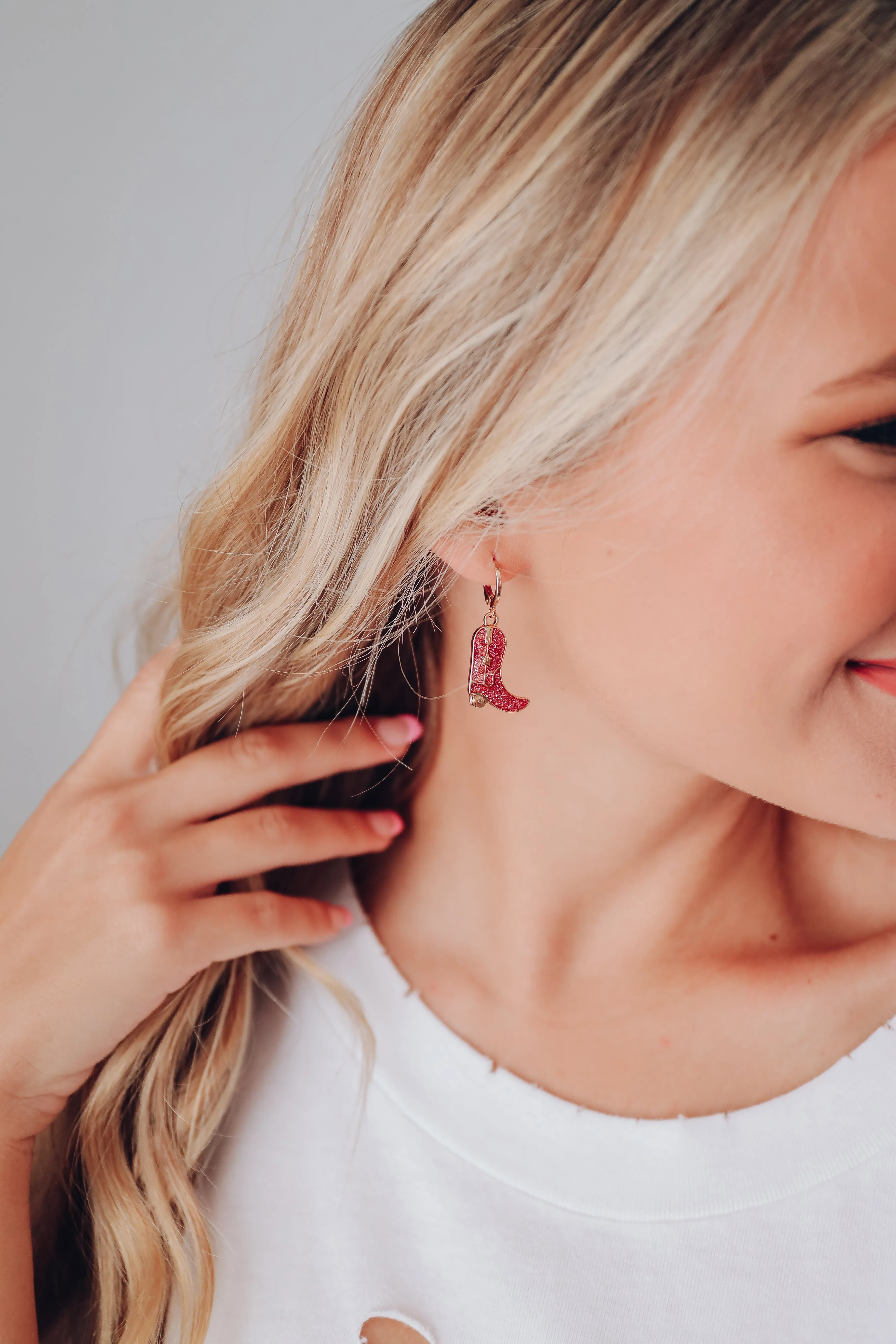 Glitter Enamel Boot Hoop Earrings - Mauve