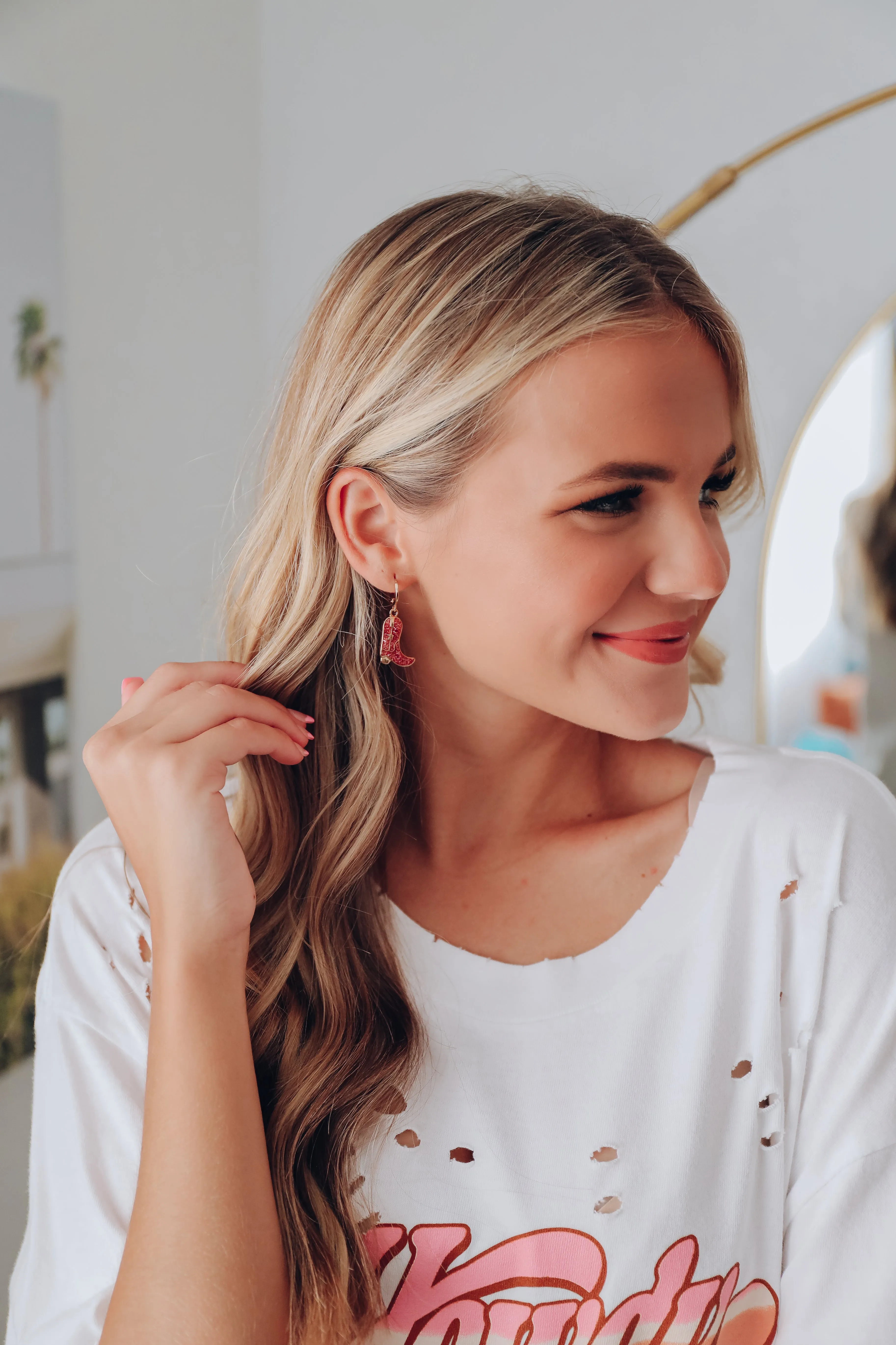 Glitter Enamel Boot Hoop Earrings - Mauve