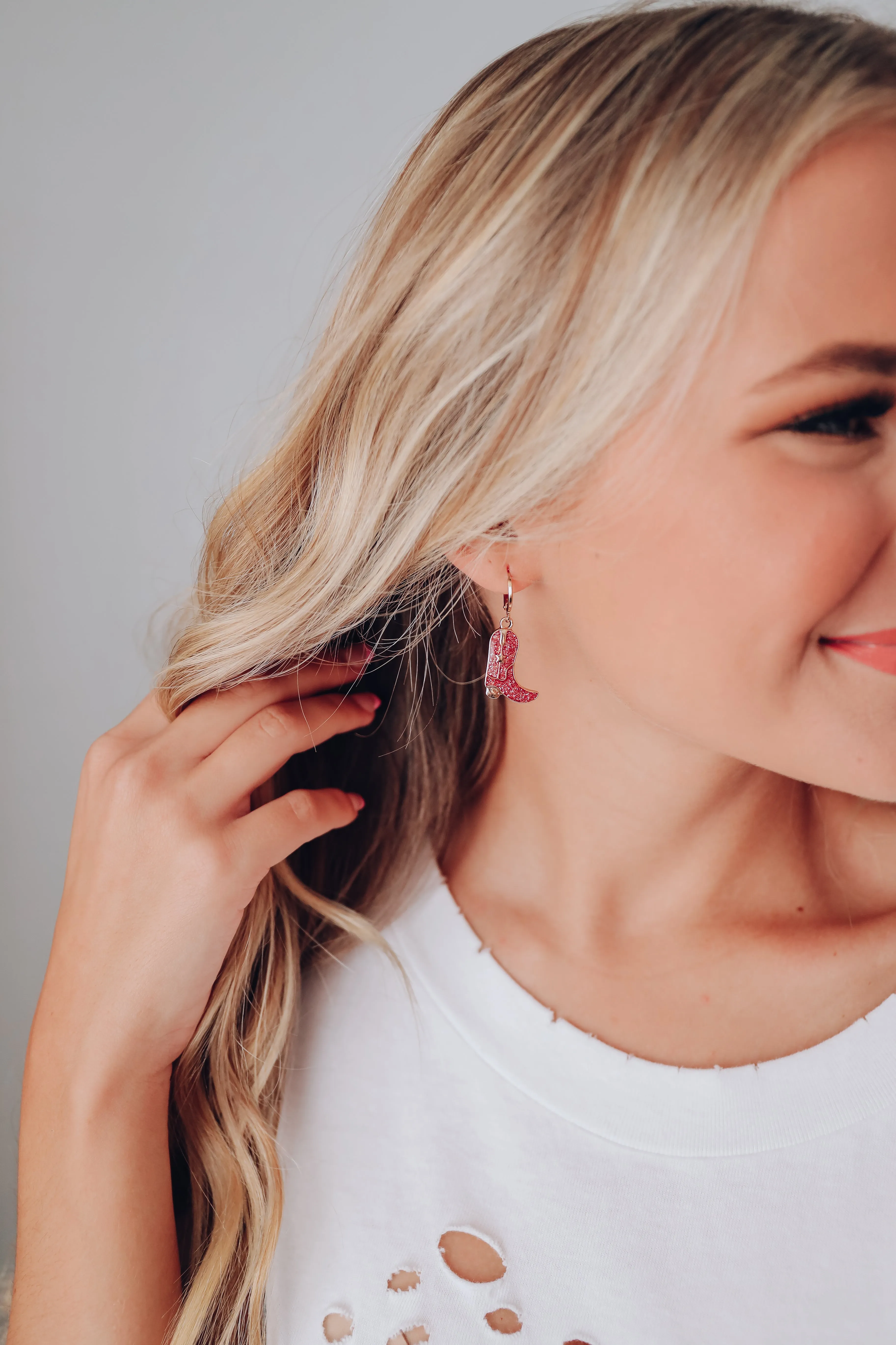 Glitter Enamel Boot Hoop Earrings - Mauve
