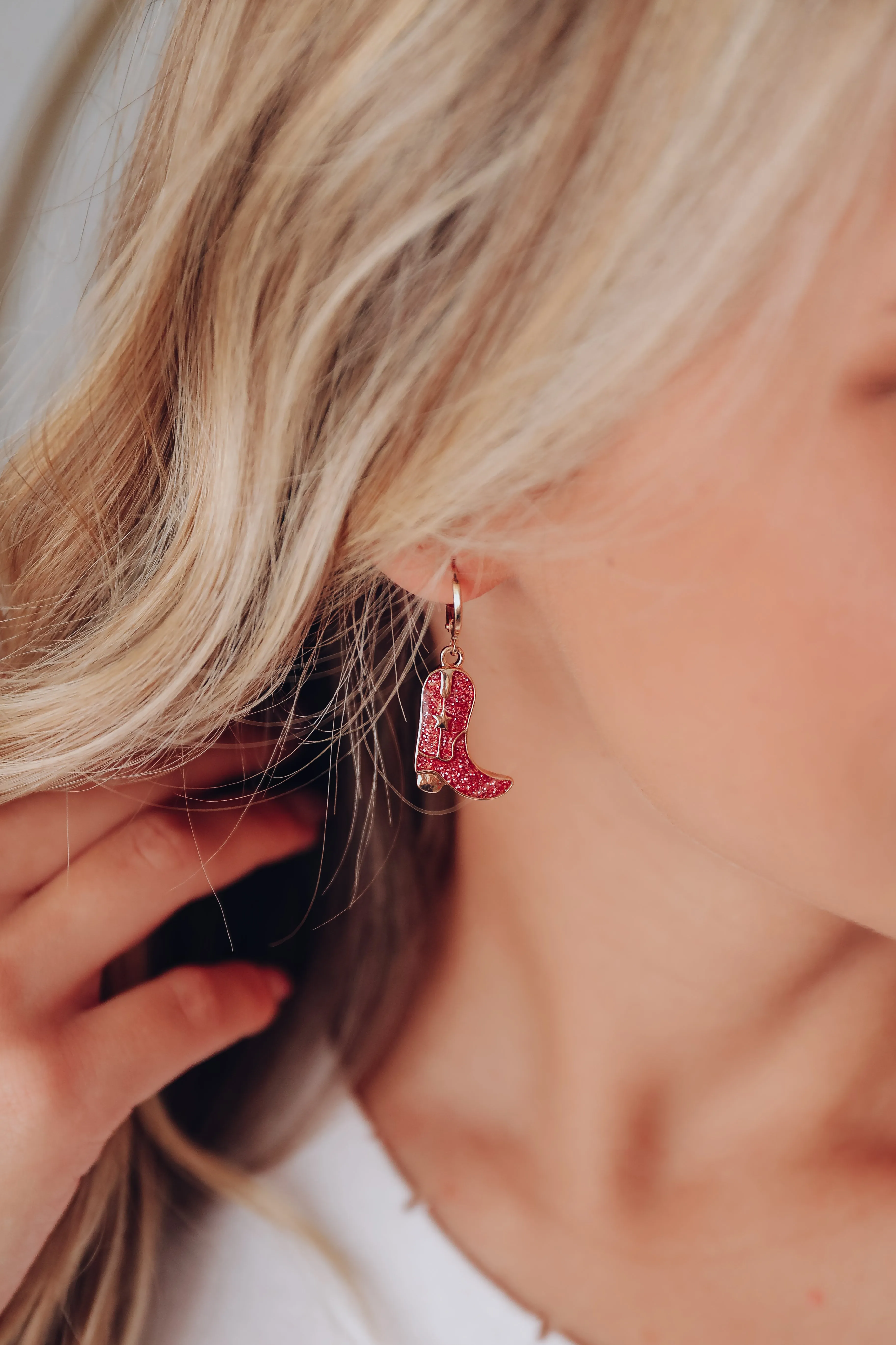 Glitter Enamel Boot Hoop Earrings - Mauve